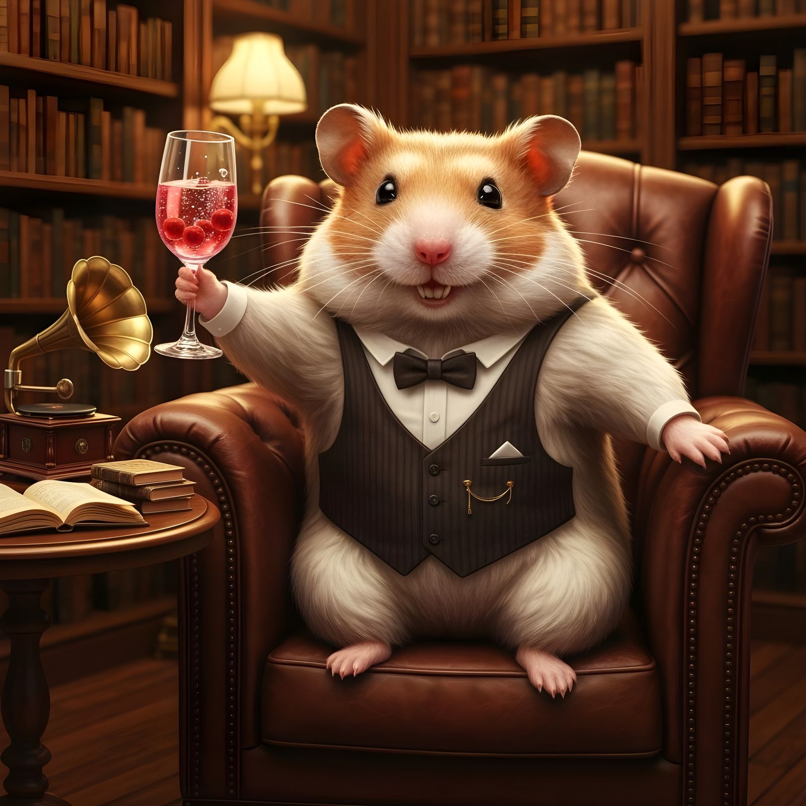 Hamster Gentleman Toasting in Art Deco Library