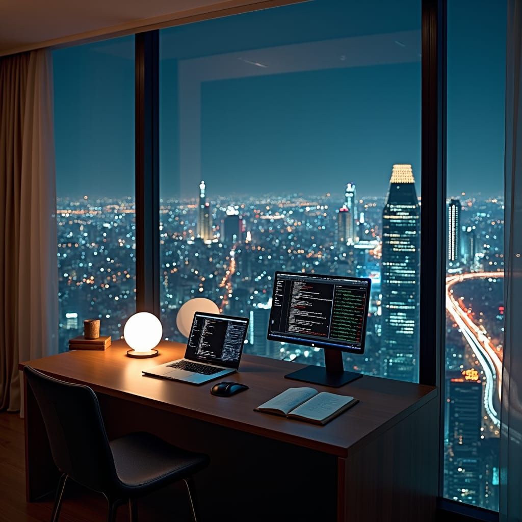 Modern Skyscraper Room with City Night View