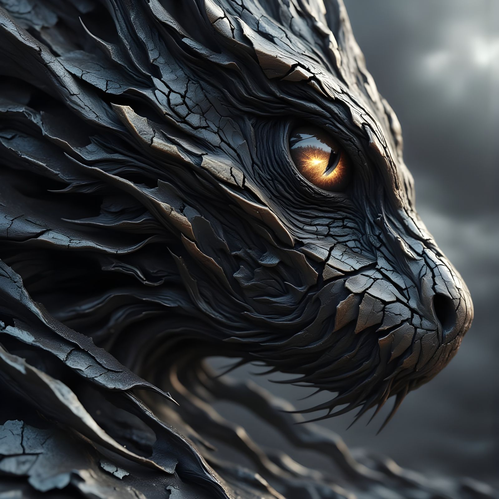 Cracked Black Dragon Eye Close-Up Portrait