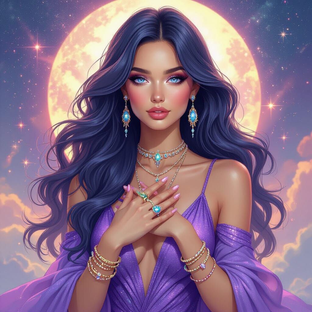 Celestial Goddess with Nebula Hair in Ethereal Style