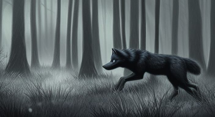 Black Wolf in Dark Fantasy Forest