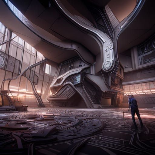 Futuristic City Graffiti with Alien Asemic Writing