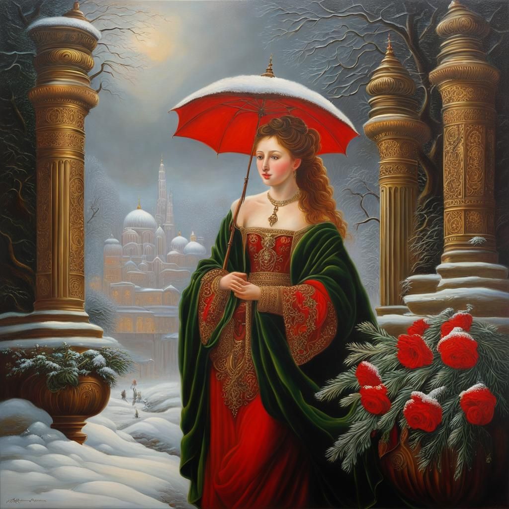 Intricate Romanticism Painting with Wet Oil Paint Textures