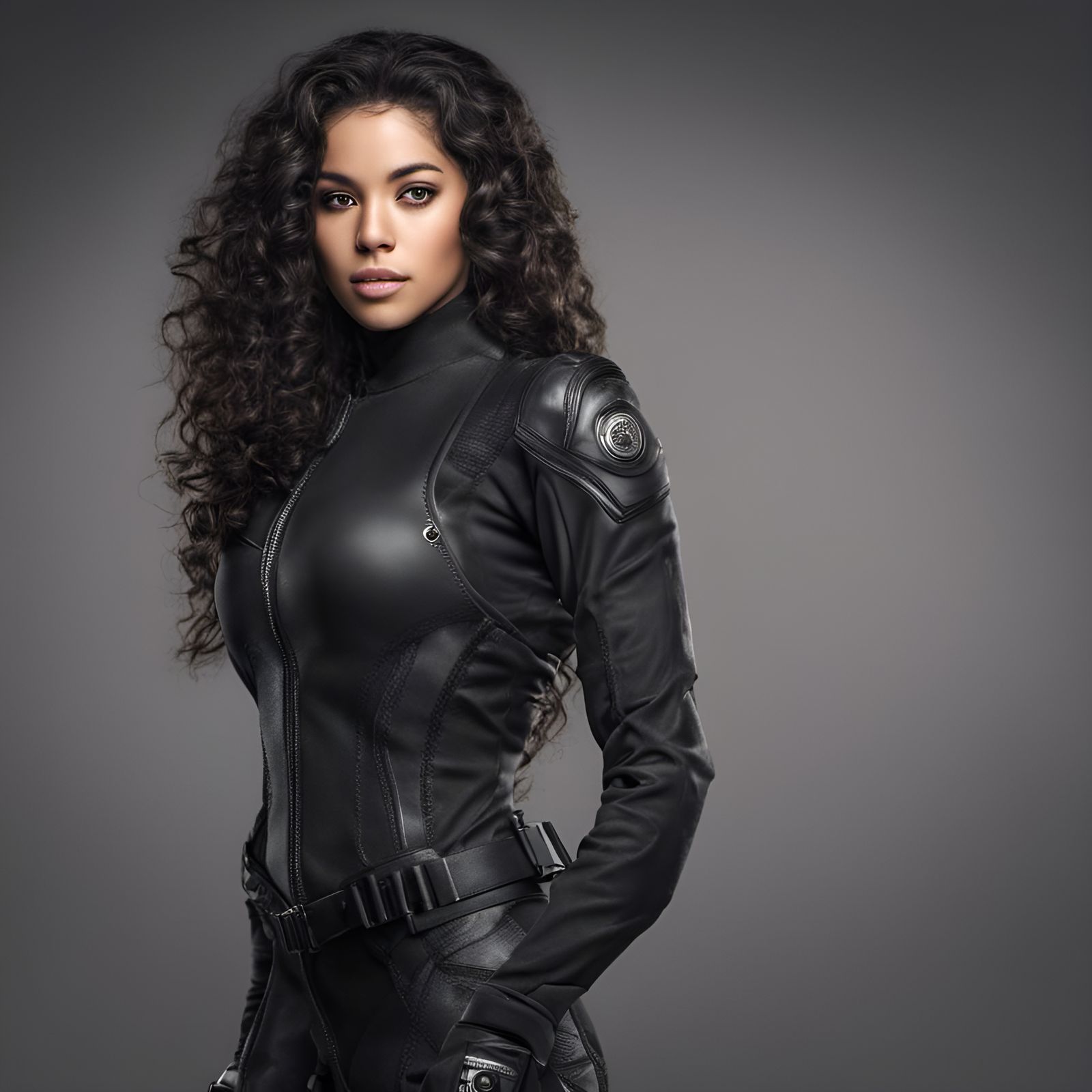 Hyperrealistic Biracial Hero in Stealth Suit