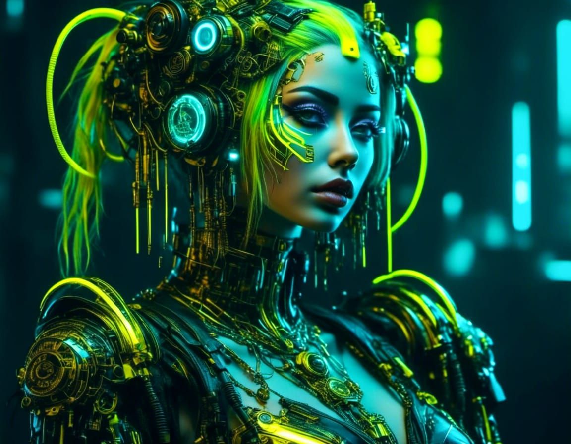 Cyberpunk Woman with Neon Yellow Accents