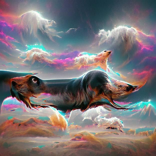 Surreal Weiner Dog Wolf Hybrid Digital Illustration