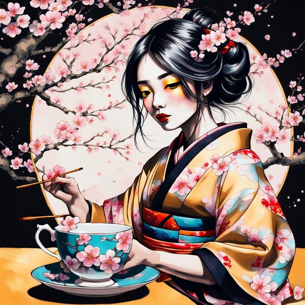 Anime Girl in Teacup, Contemporary Street Art