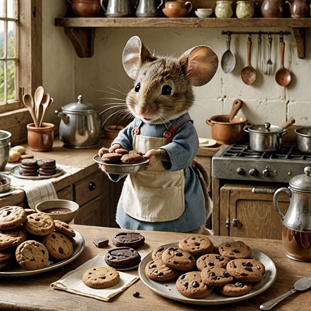 Mouse Baker in Cottage Kitchen: Beatrix Potter Style