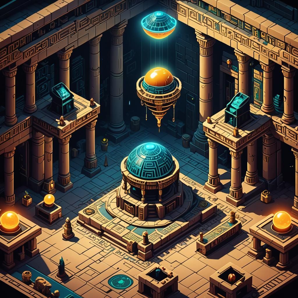 Futuristic Egyptian Temple: Isometric Pixel Art