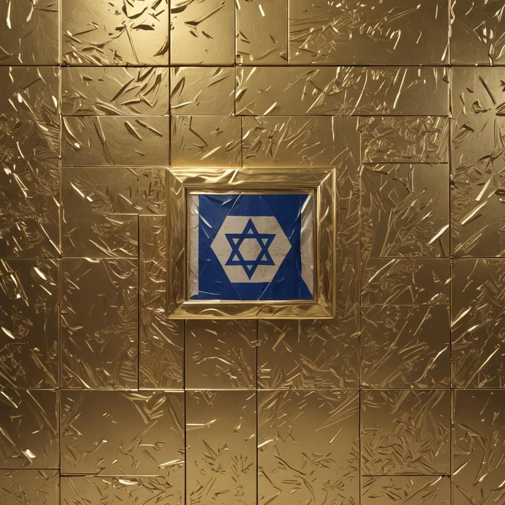 Israeli Flag Engraved on Gold Wall in Anime Style