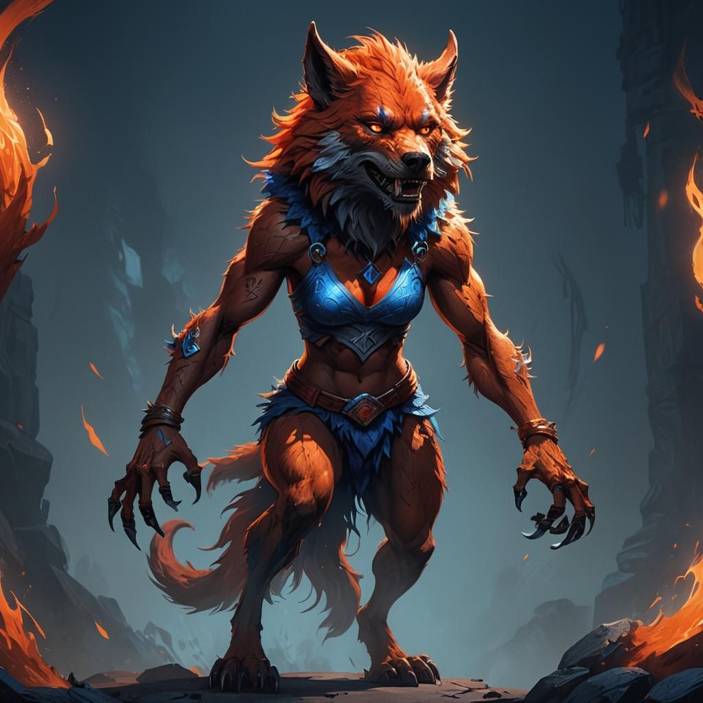 Teenage Werewolf Girl Concept Art in Fiery Colors