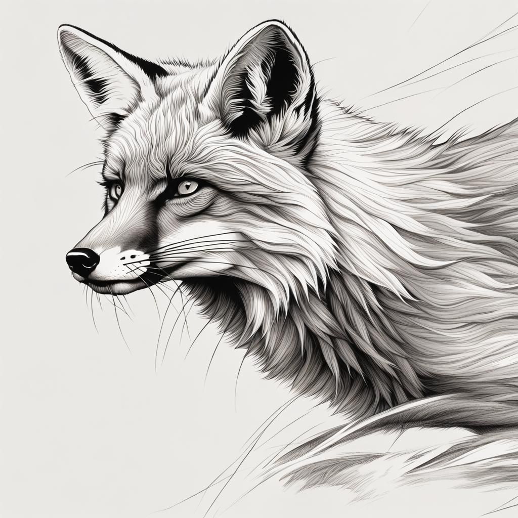 Fox in Motion: Detailed Line Art Sketch