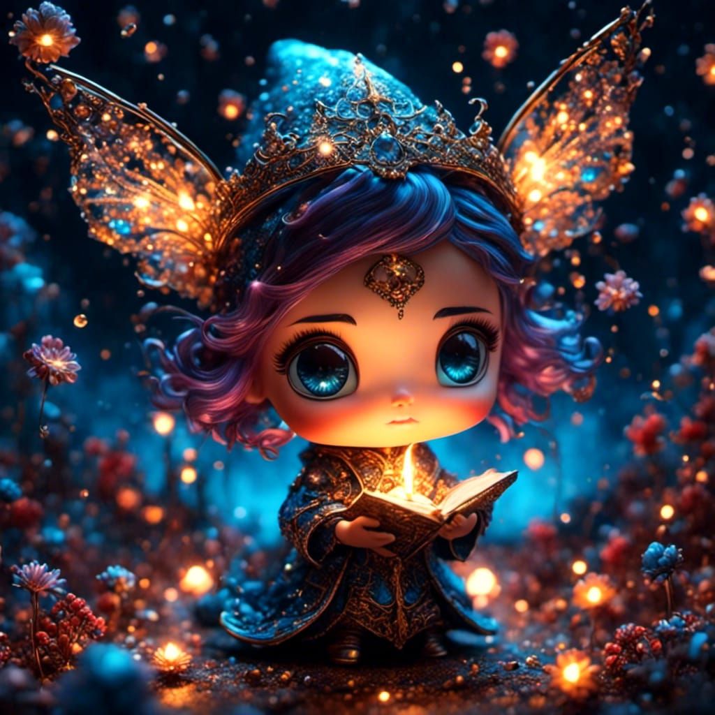 Chibi Wizard Performing a Spell with Fractals