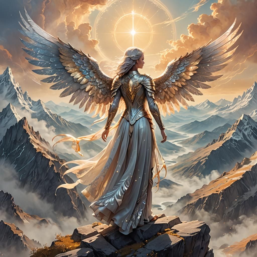 Aasimar on Misty Peak in Digital Fantasy Art