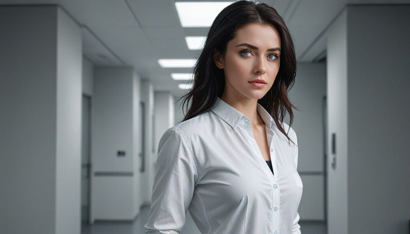 Cyberpunk Female in Sterile Corporate Office