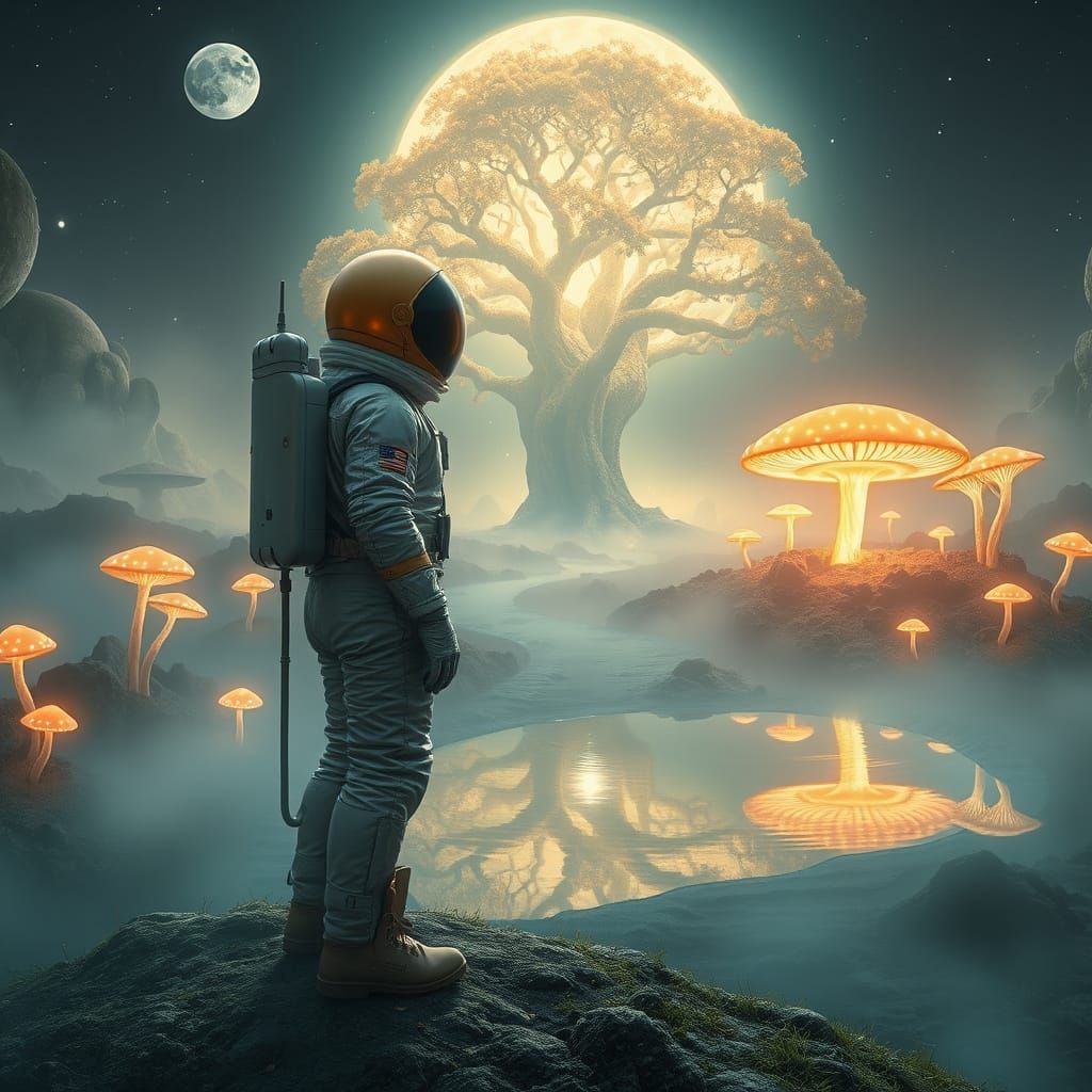 Ethereal Astronaut in Dreamy, Moonlit Forest