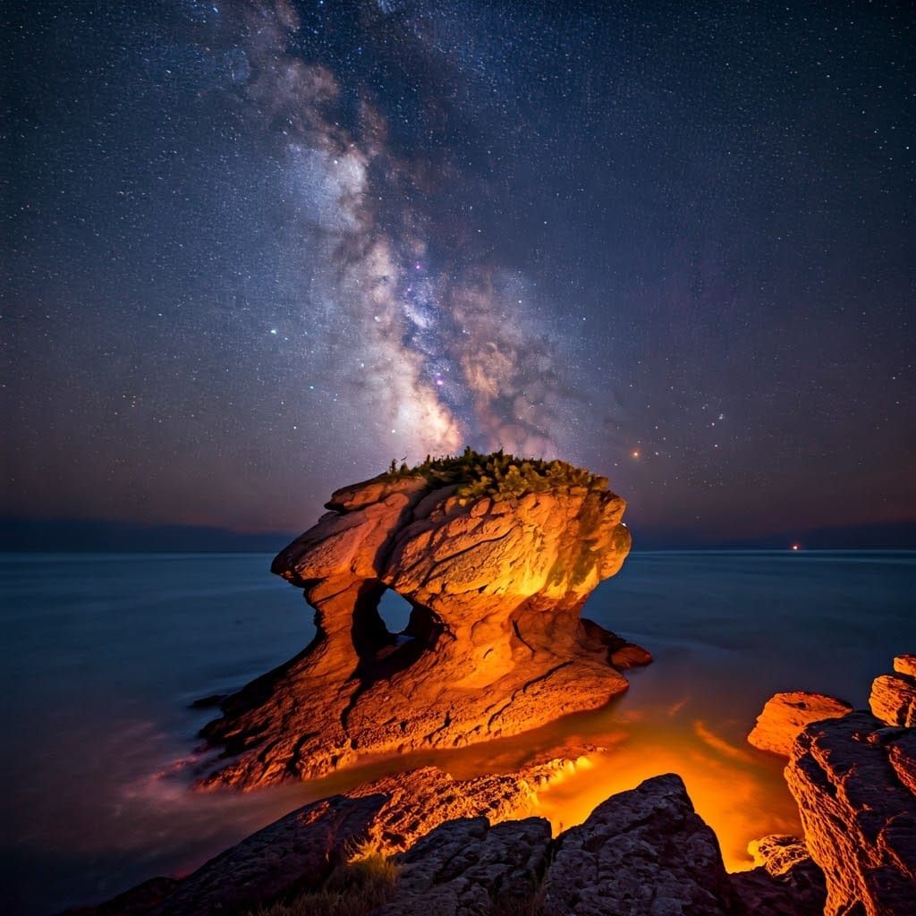 Stunning Bay of Fundy Flower Pot Rocks at Night