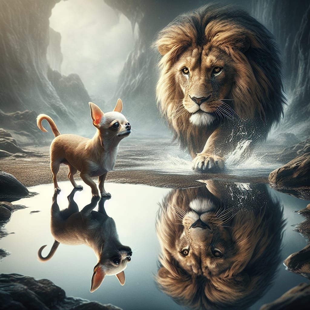 Chihuahua's Lion Reflection: Fantasy Matte Painting