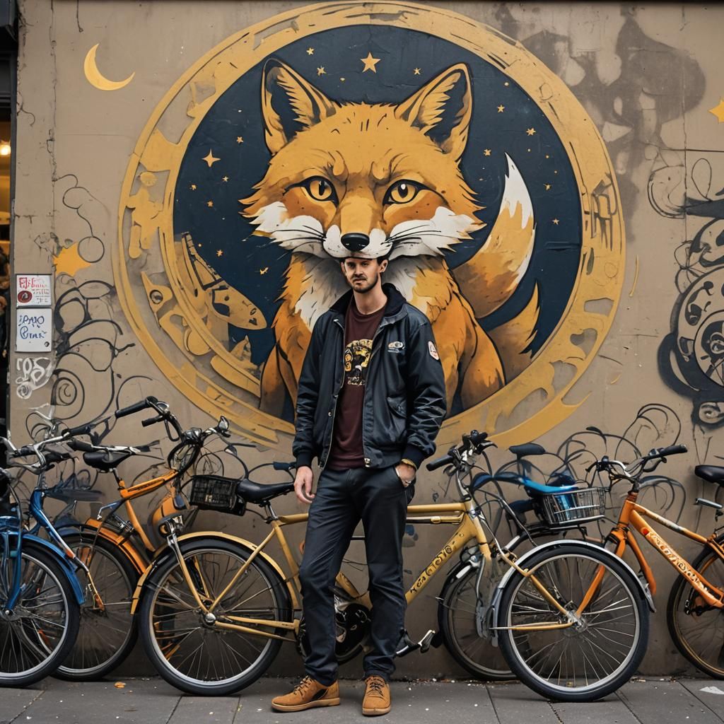 Vibrant Street Art Scene with Bicycle Shop