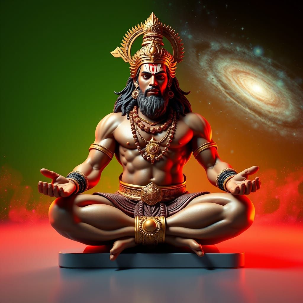 Lord Hanuman: Ultimate Warrior Boss Meditating in Cosmic Sty...
