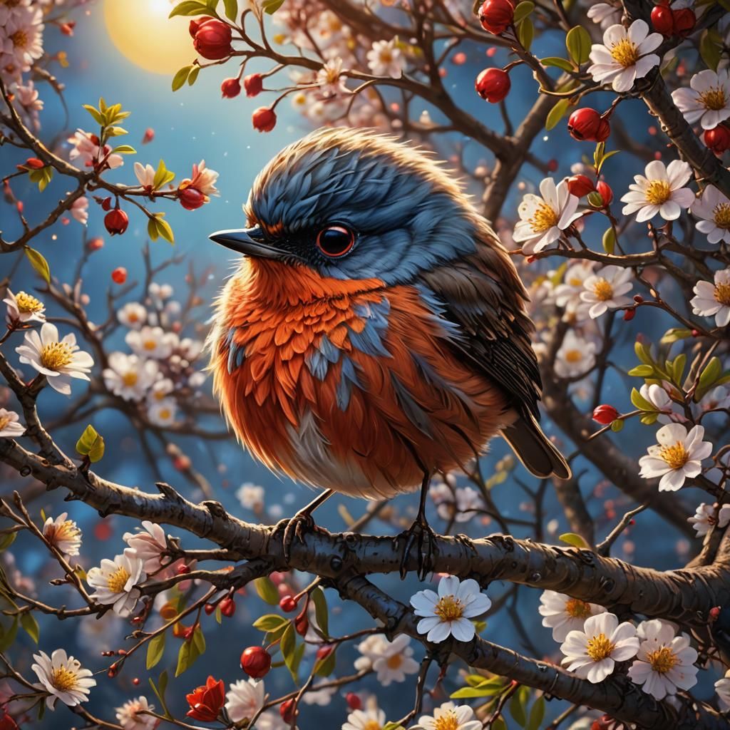 Cute Robin Baby in Spring, Detailed Matte Painting