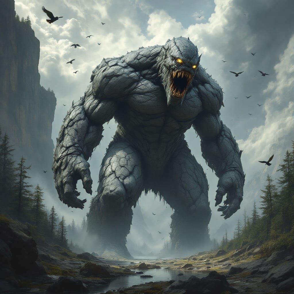 Colossal Stone Giant in Ancient Forest