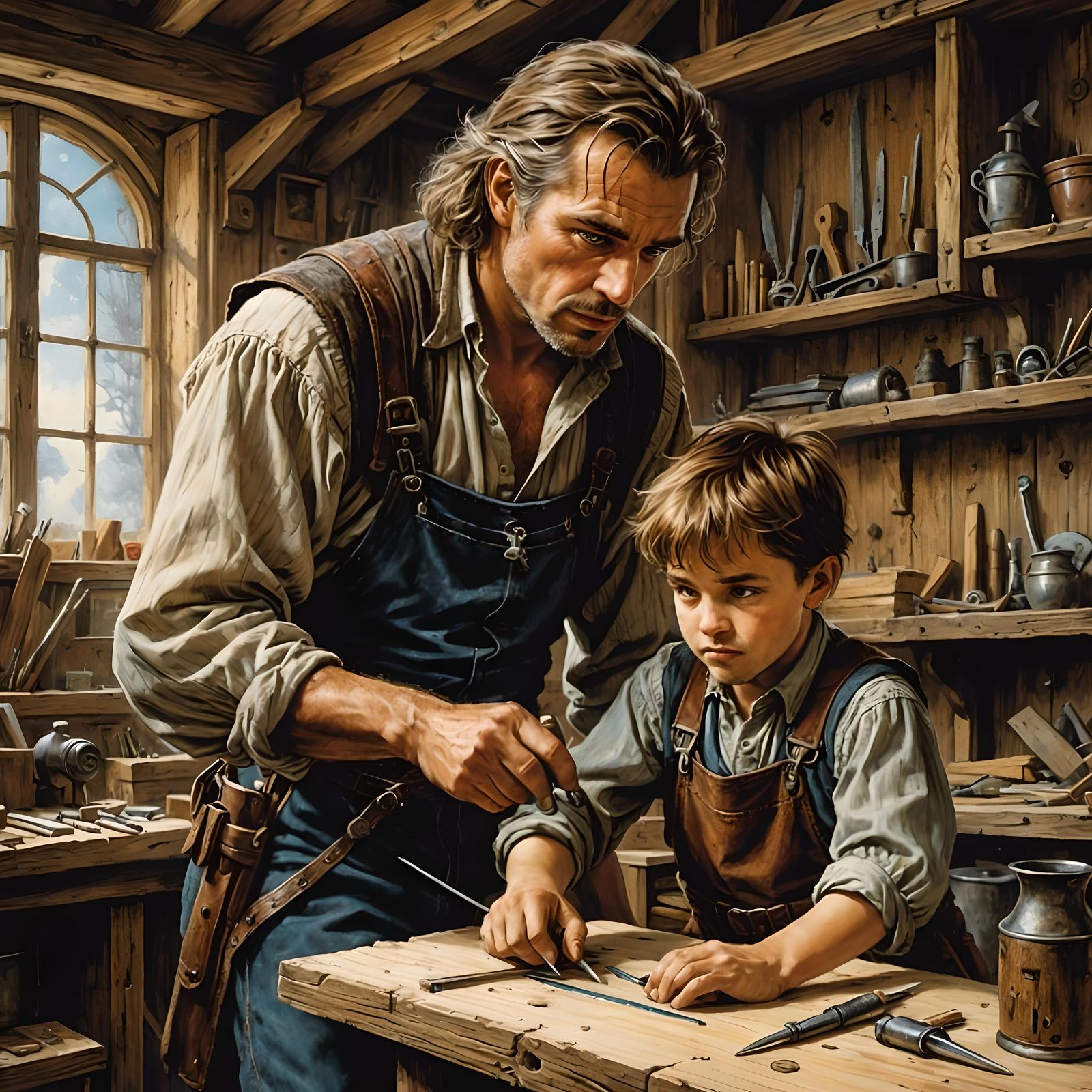 Father and Son Carpentry Lesson: Comic Book Art