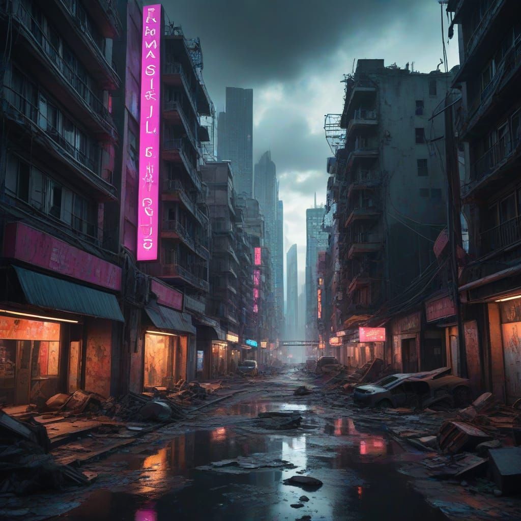 Dystopian City Divided: Thriving vs. Ruins in Digital Art