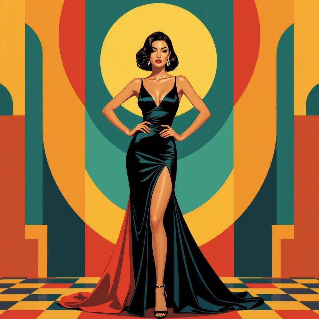 Elegant Woman in Geometric Pop Art Style