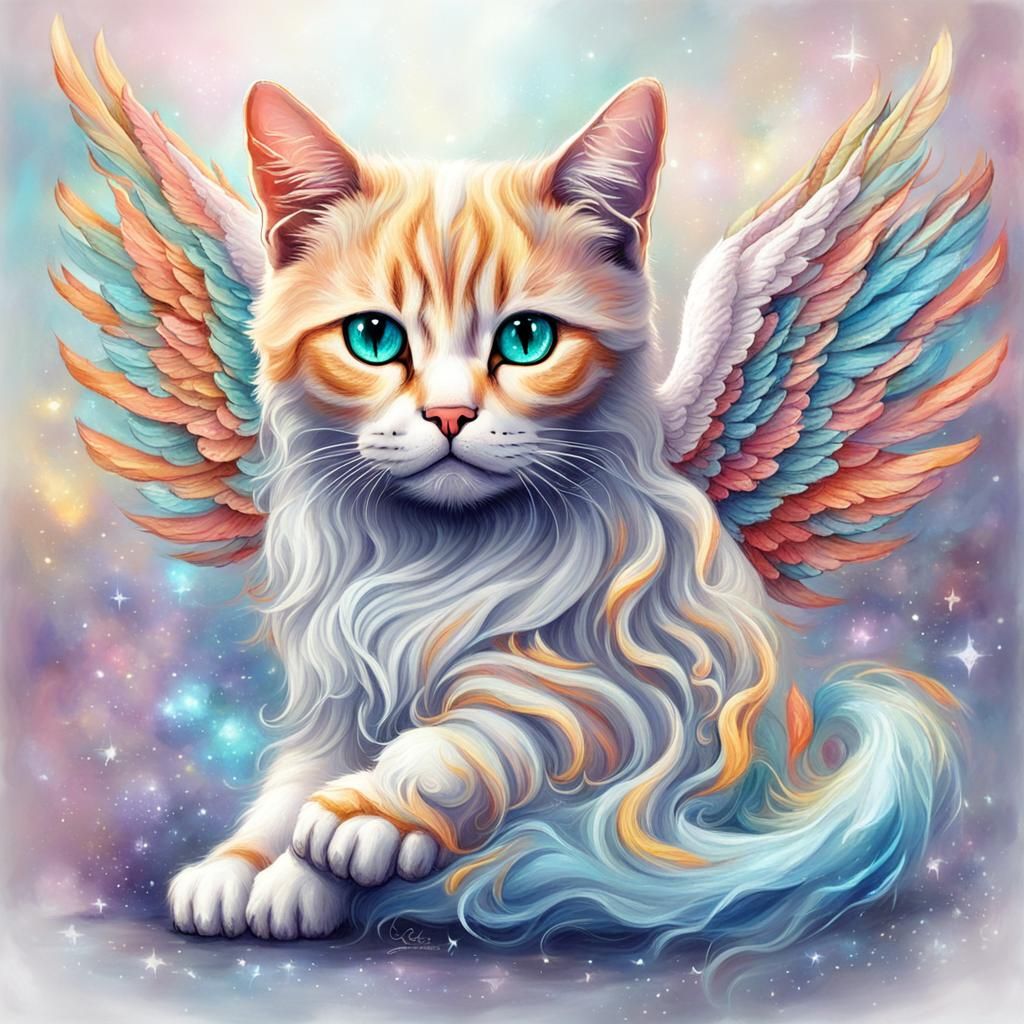 Fantasy Angel Cat in Vibrant Colors