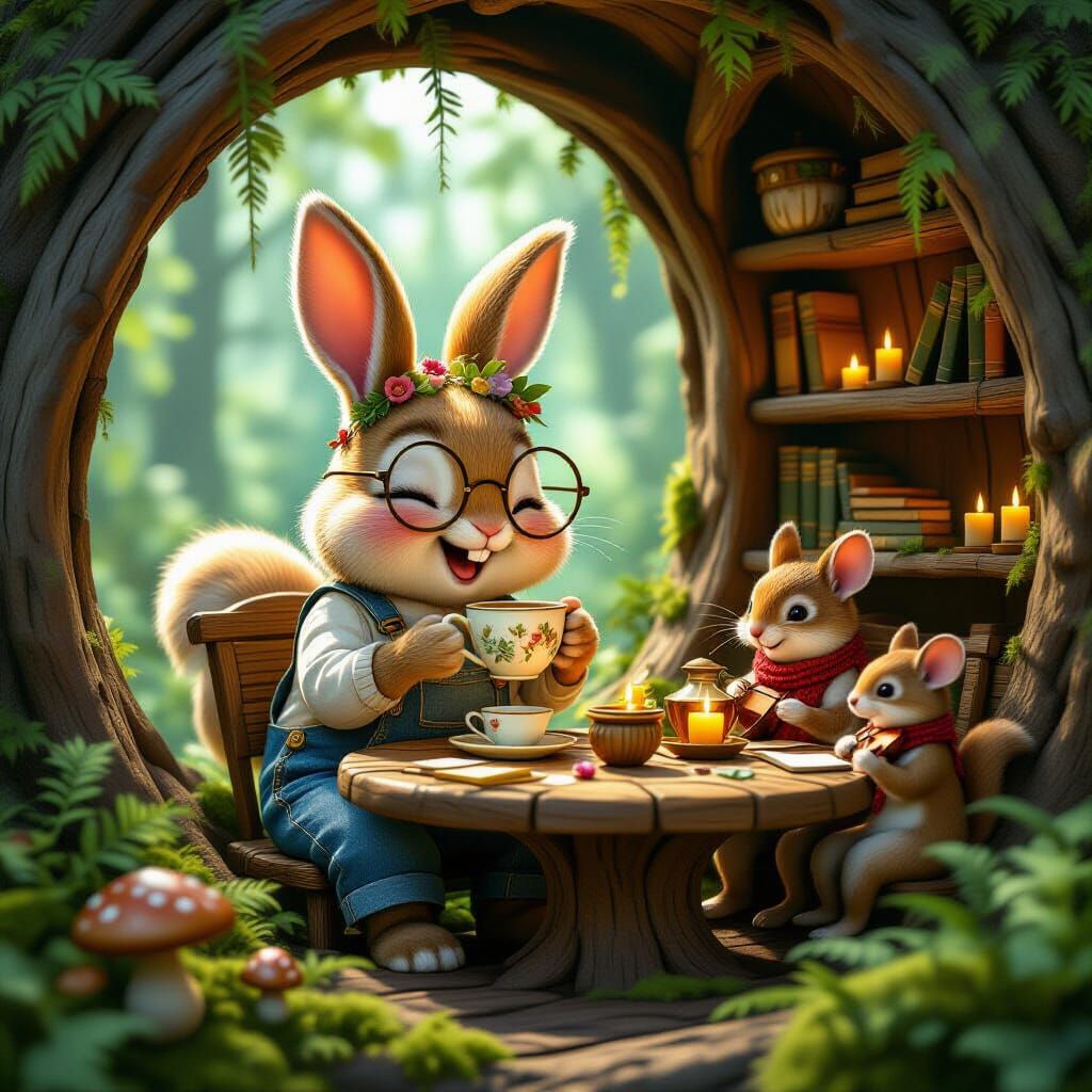 Bunny's Tea Party in Hollow Tree, 3D Game Art