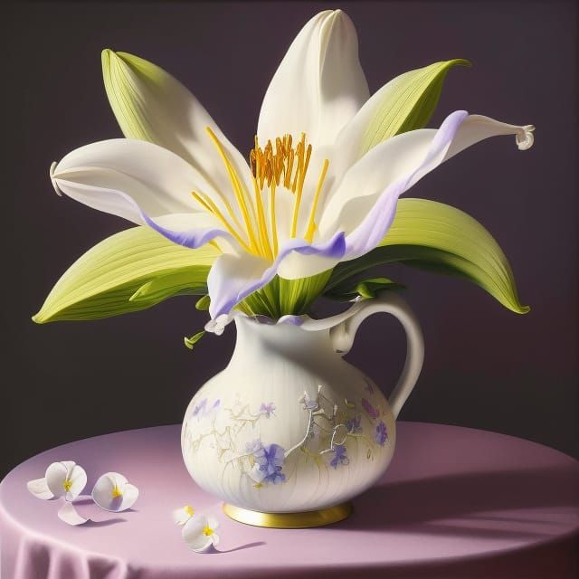 Surreal Lily Still Life in Hyperrealistic Style