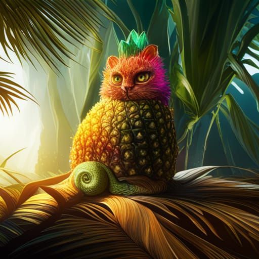 Cat Chameleon Pineapple: Detailed Matte Painting