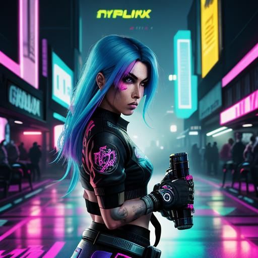 Cyberpunk Roller Derby Girl in Neon Style