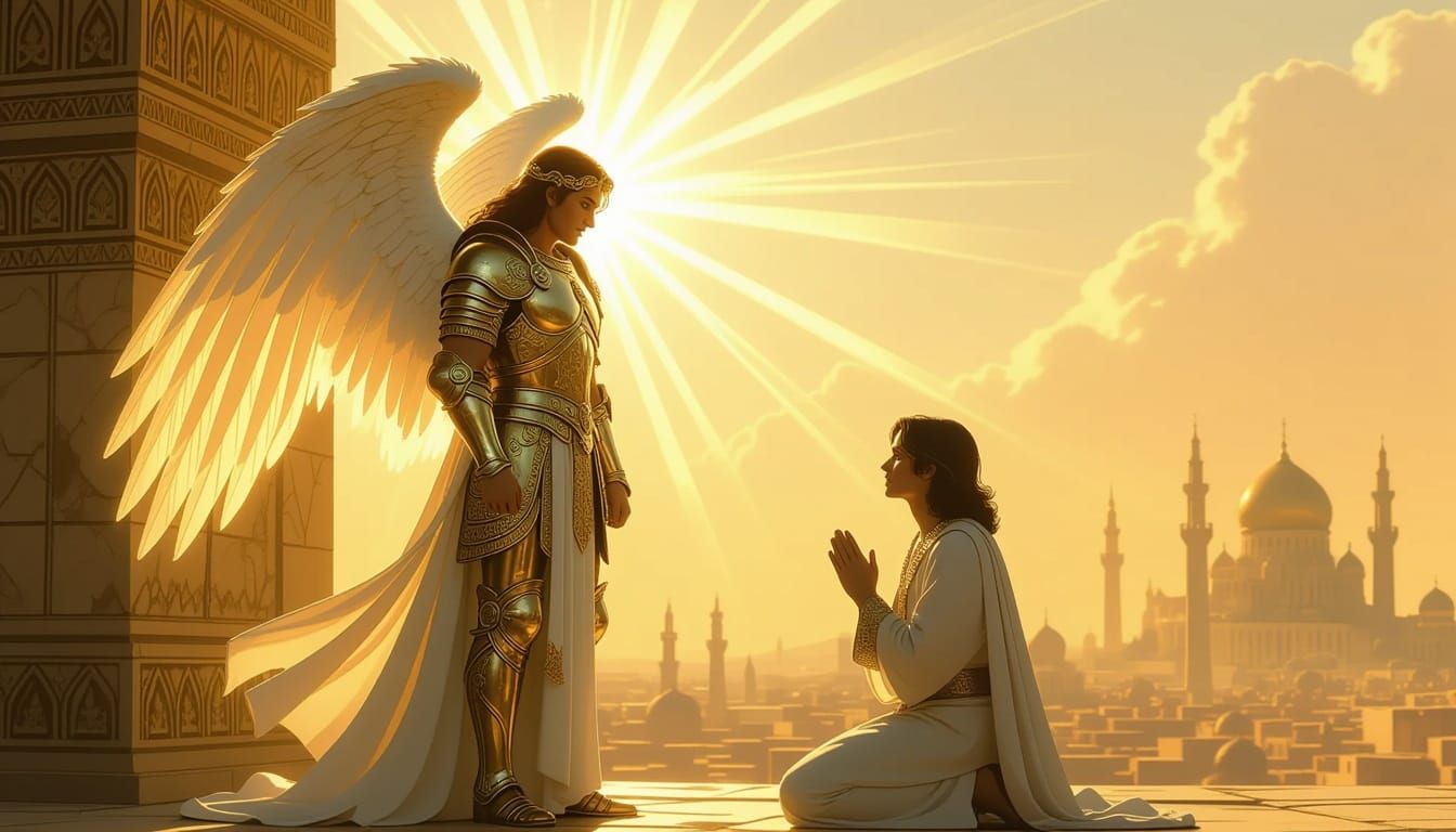 Archangel Michael Protects Daniel in Ethereal Light