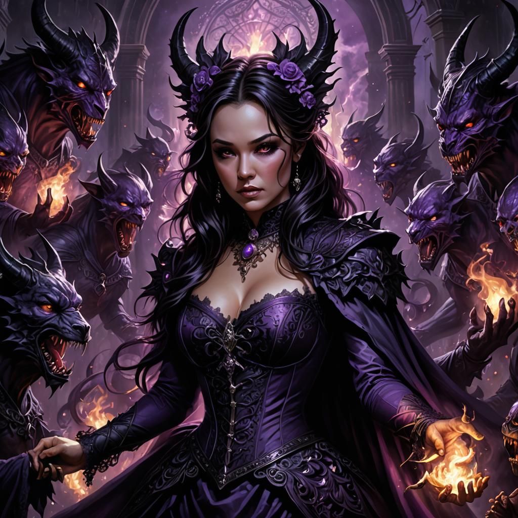 Victorian Woman Summons Demons in Dark Fantasy Art