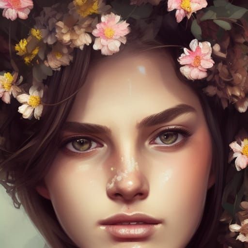 Floral Woman Portrait in Hyperdetailed Style