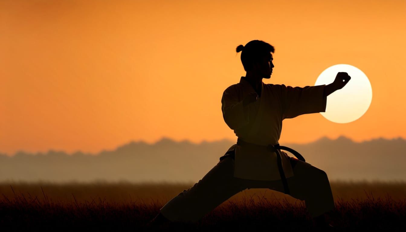 Karate Silhouette Against Sunset, Sfumato Style