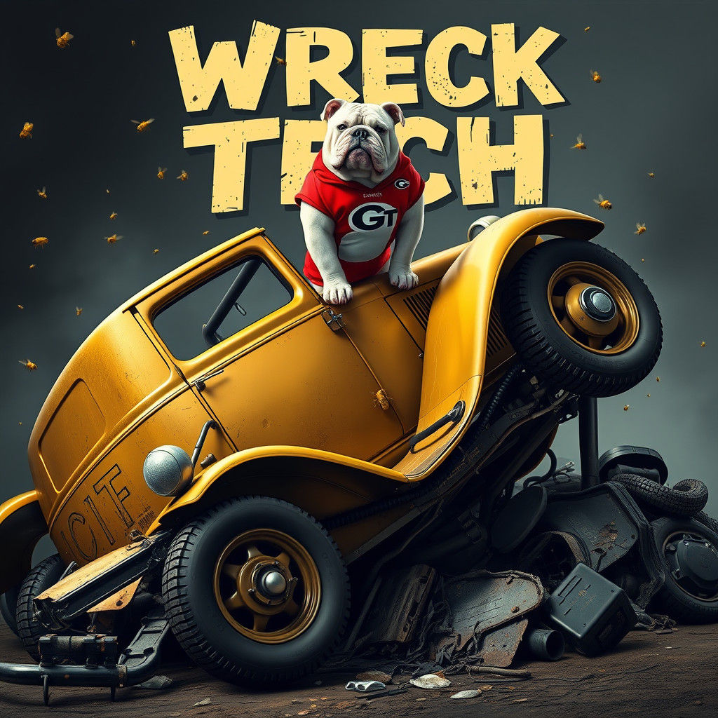 Victorious Georgia Bulldog Triumphs Over Wrecked GT Car