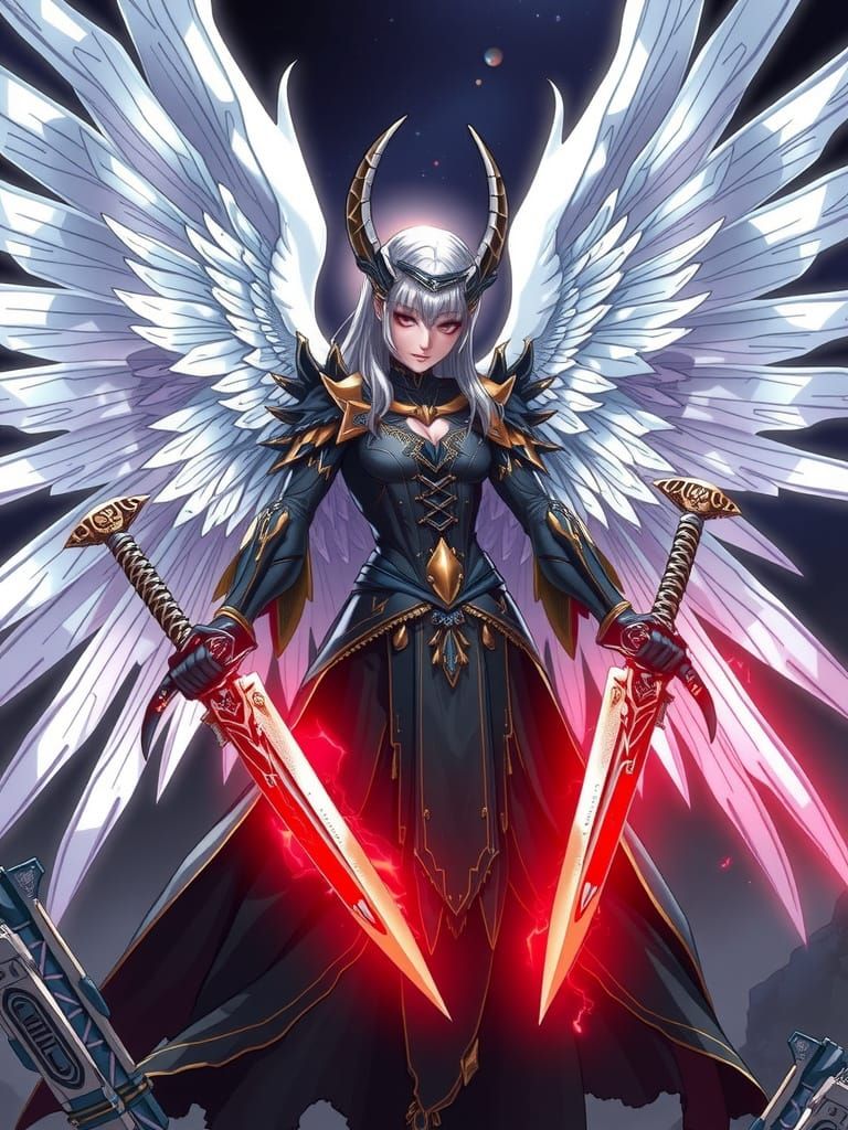 Angelic Figure with Wings Wields Ancient Daggers in Anime St...