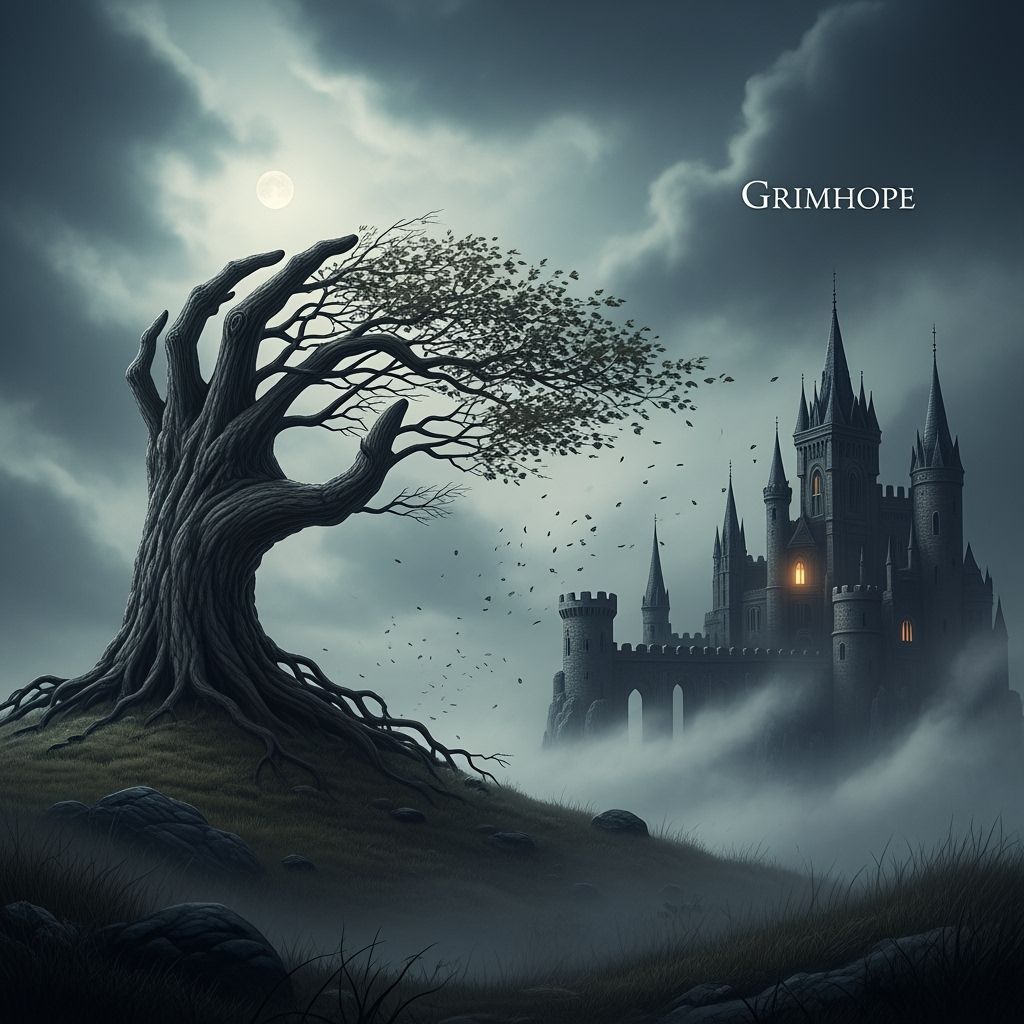 Gothic Castle Grimhope Under a Swirling Moonlit Sky