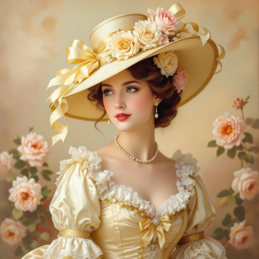 Victorian Lady in Elegant Hat, Oil Painting Style