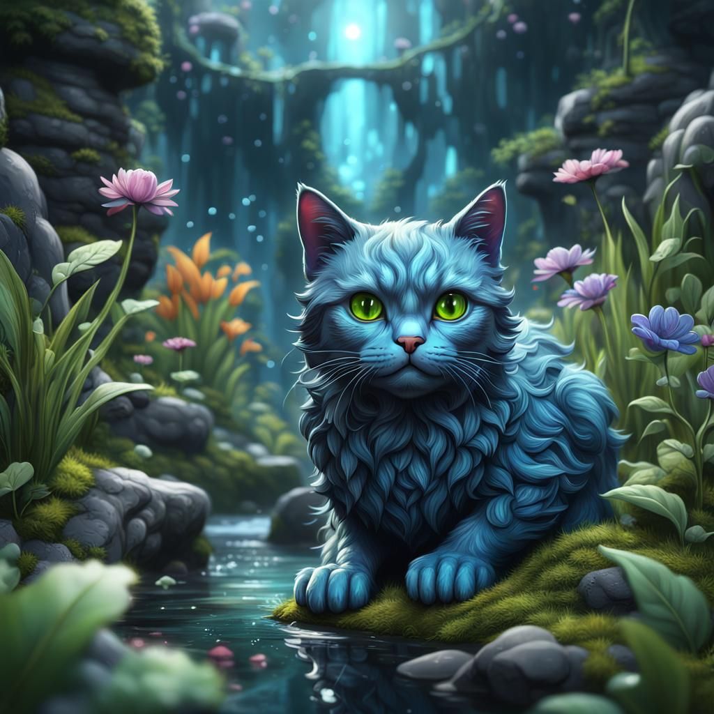 Cute Cat in Nature: Detailed Matte Painting