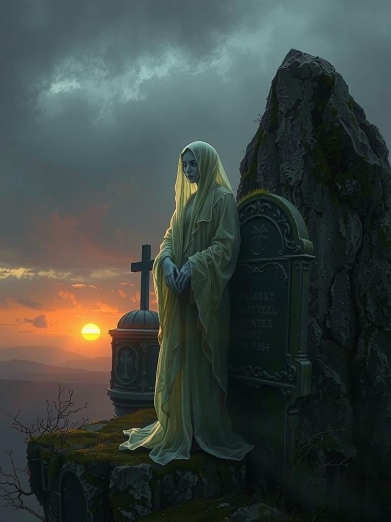 Ethereal Ghost Floats at Dawn: Colored Pencil Sketch