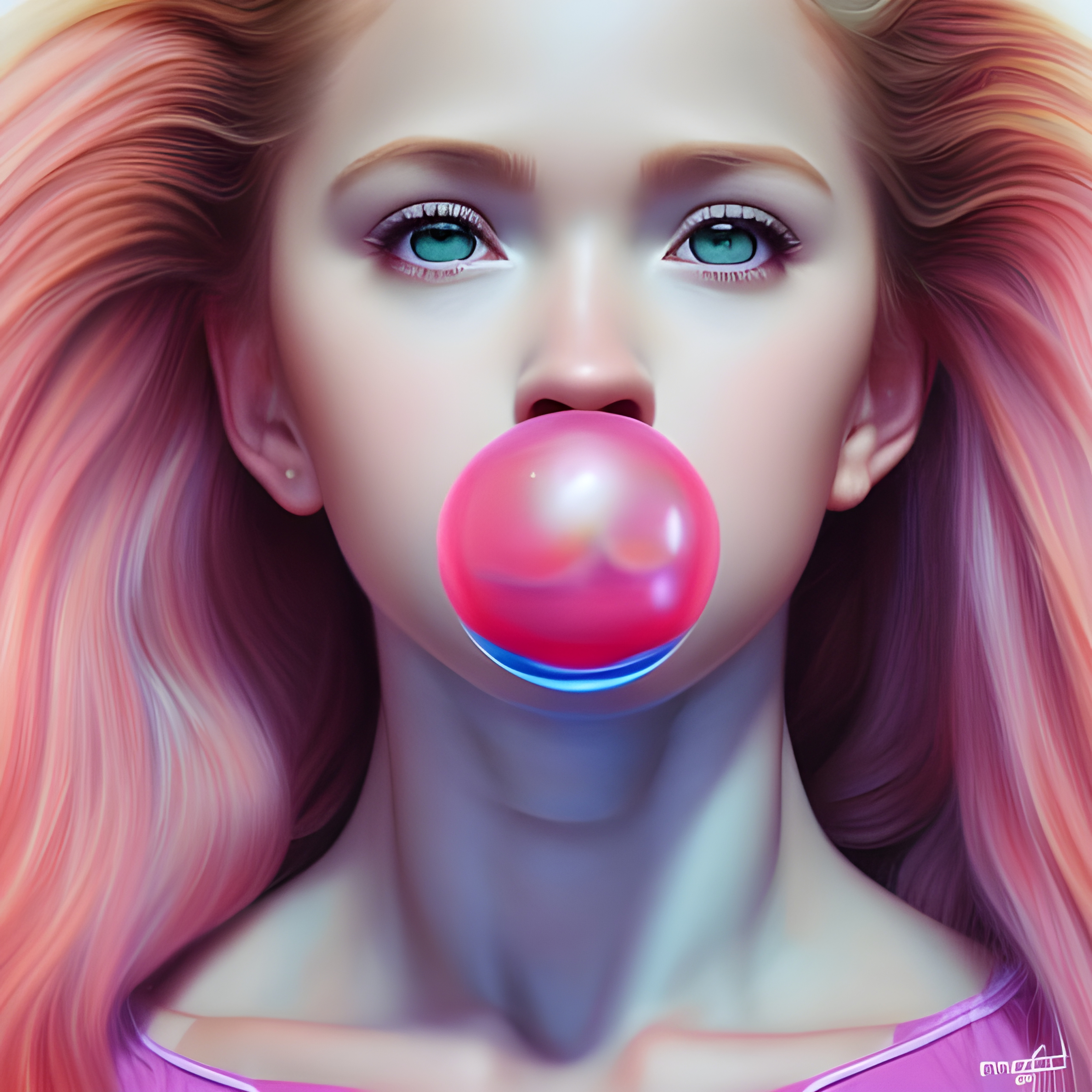 Gorgeous Gymnast Blowing Bubble Gum: Hyperrealistic Portrait