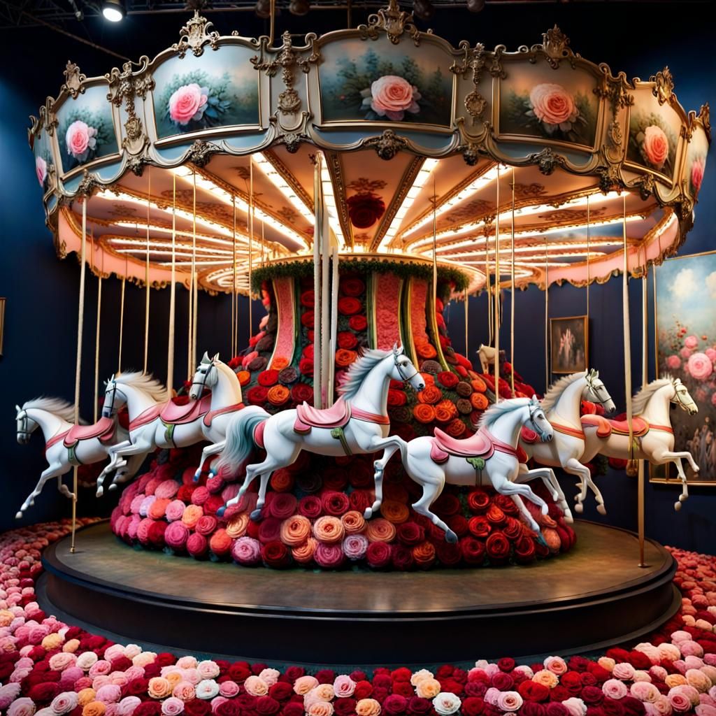Whimsical Rose Carousel in Maximalist Style