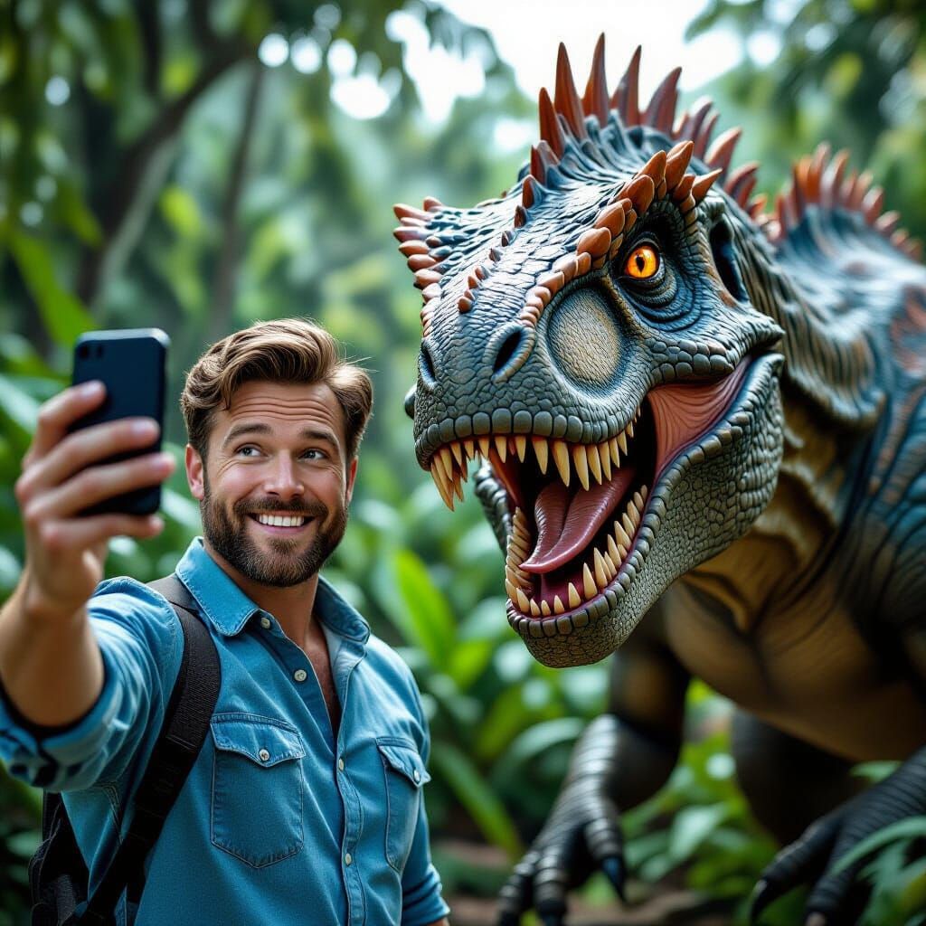 Hyperrealistic Jurassic World Selfie with Indominus Rex
