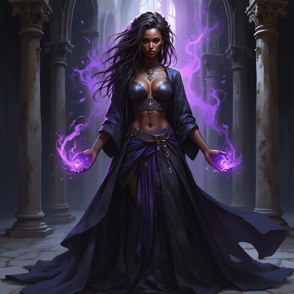 Regal Woman in Ruined Temple: Mystical Digital Art