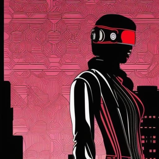 Cyberpunk Space Pirate Coloring Page in Line Art