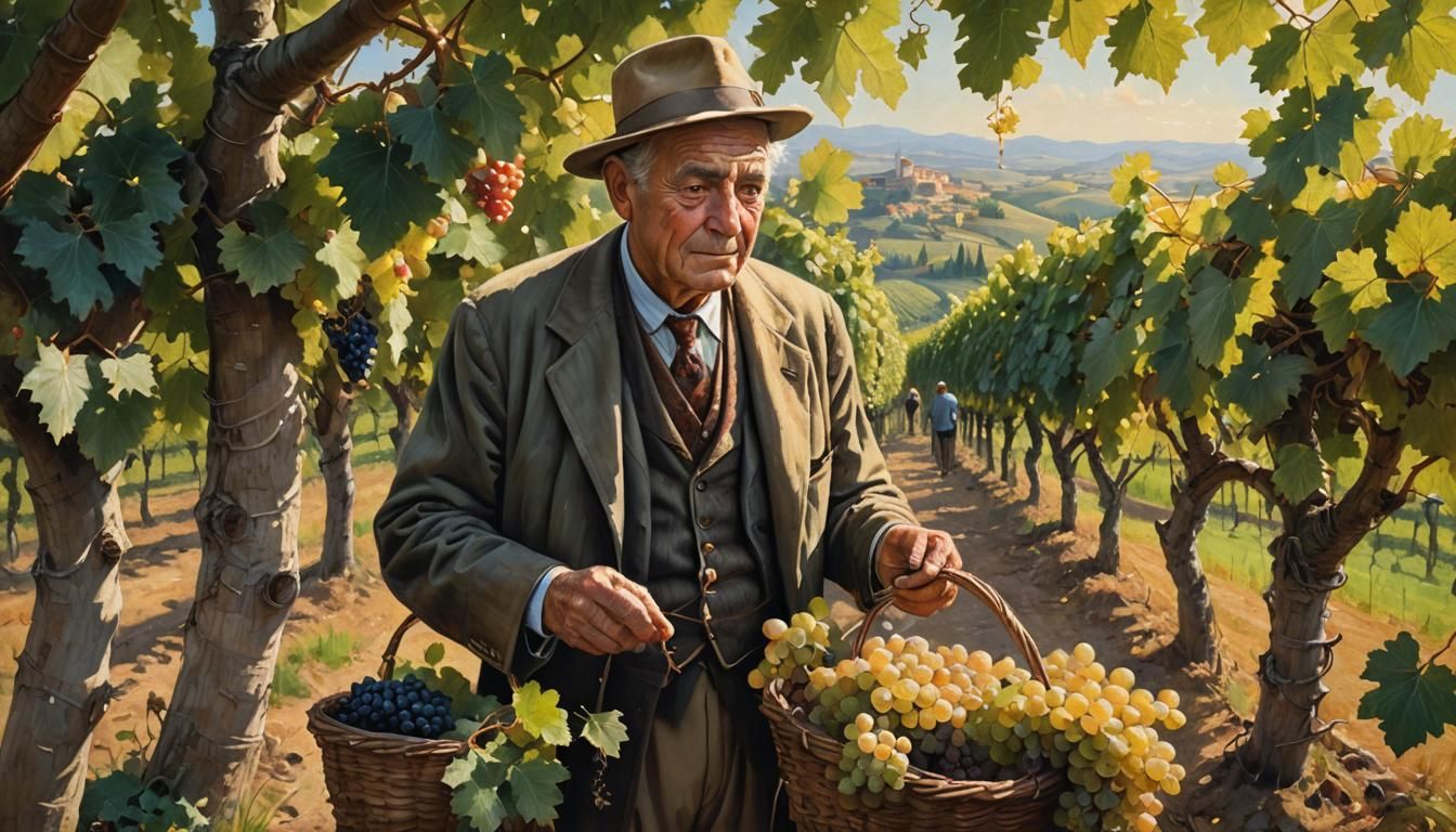 Italian Grape Harvest: Realistic Oil Painting